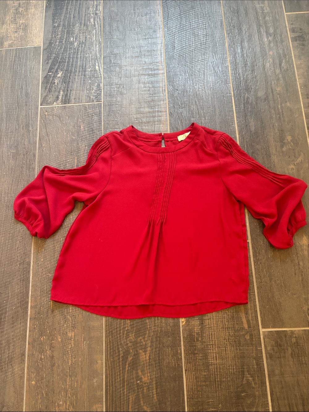 Elodie Red Pintuck Puff-Sleeve Blouse